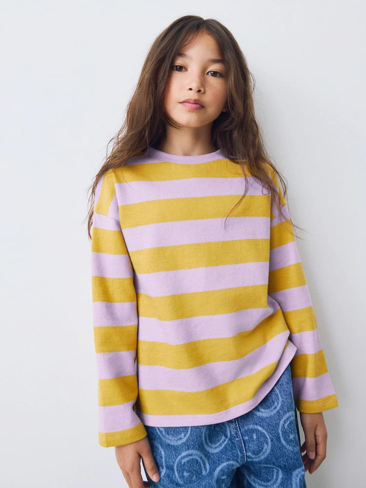 Purple/Ochre Stripe Textured Long Sleeve Top