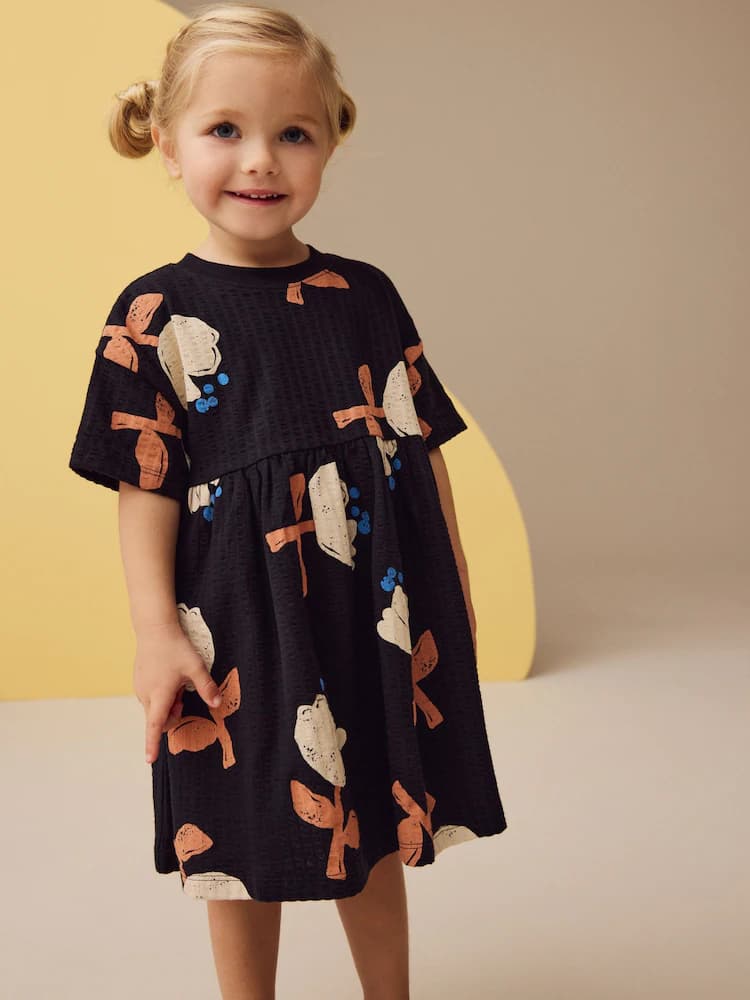 Black/White Short Sleeve Summer Dress (3mths–7yrs)