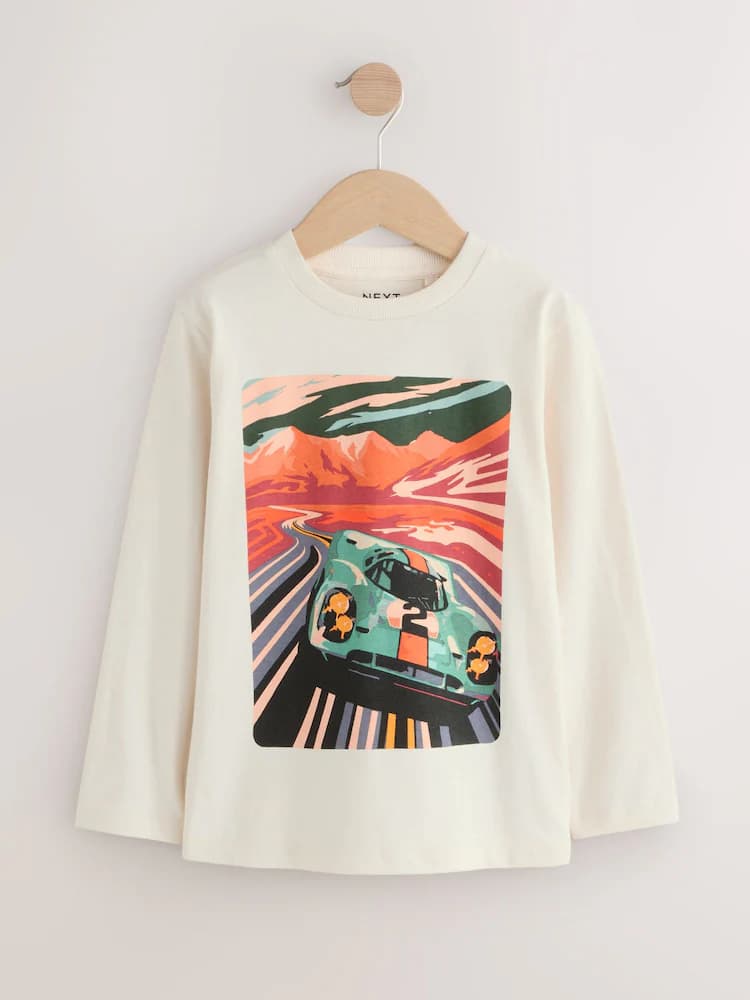 Stone Racing Car Regular Fit Long Sleeve Graphic Print T-Shirt