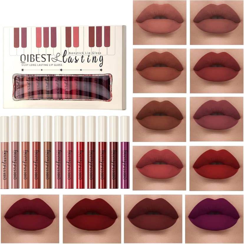 HQDA 12 Colors Matte Liquid Lipstick Set Velvety Lip Gloss