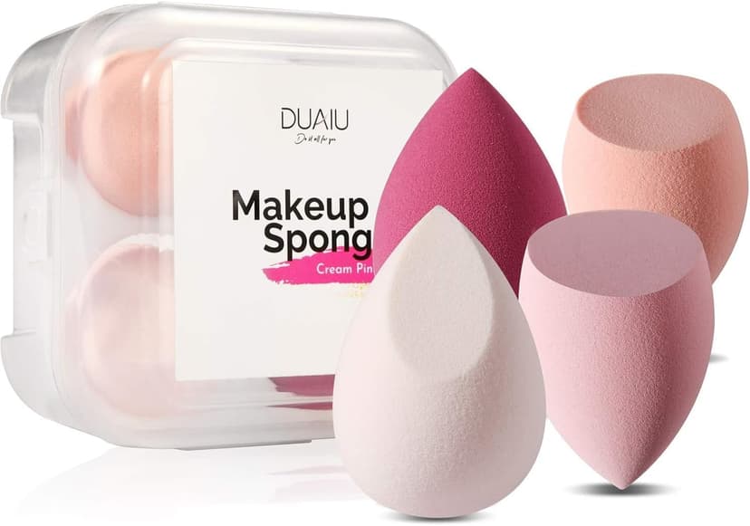 DUAIU 4 Pack Beauty Blender Foundation Sponges with Holder Case