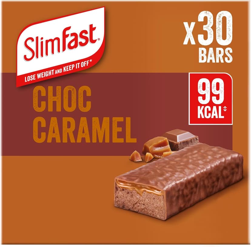 SlimFast Snack Bar – Choc Caramel Flavour, Low Calorie Snack, 30 x 26g