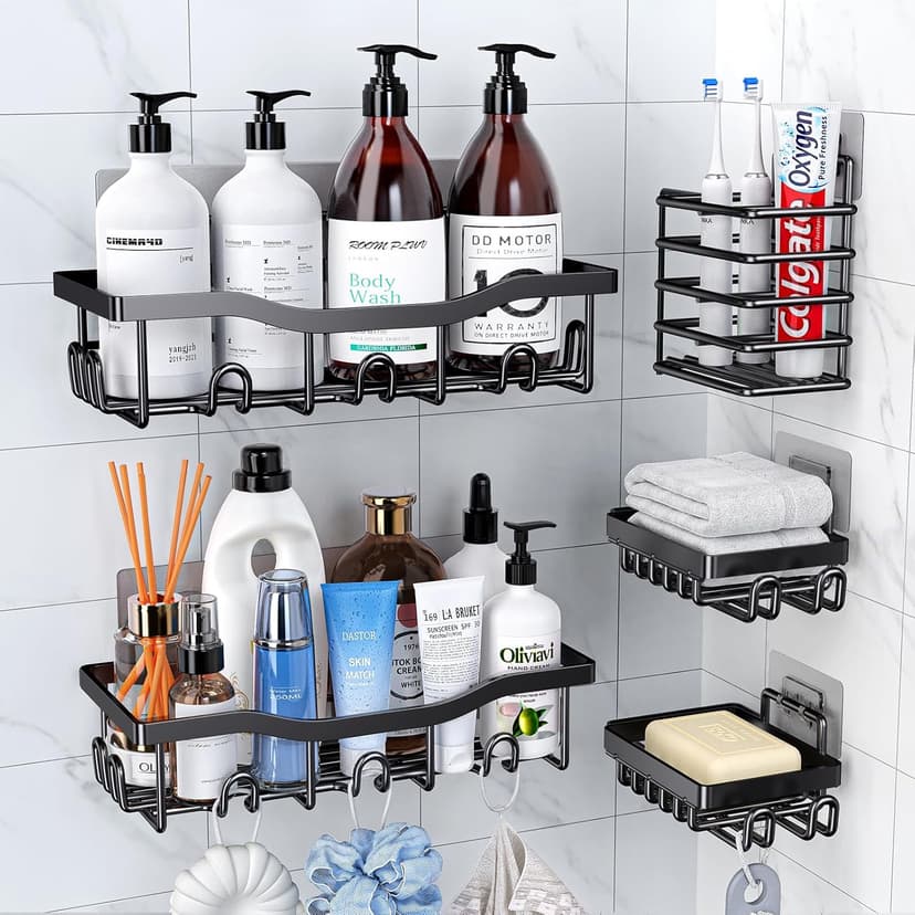 PKBD Stainless Steel Shower Caddy Bathroom Storage, Black, 5 Pack