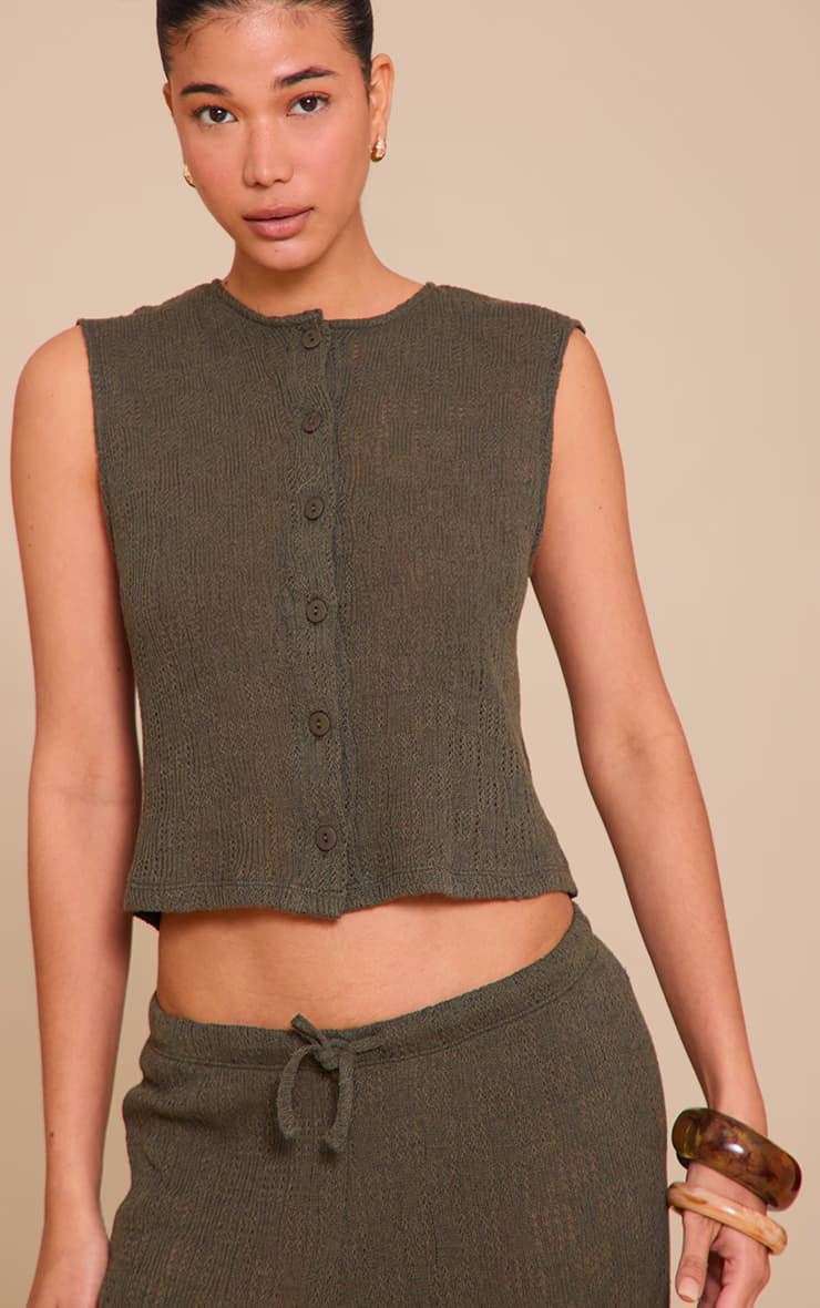 Khaki Textured Button Up Waistcoat – Classic Tailored Style