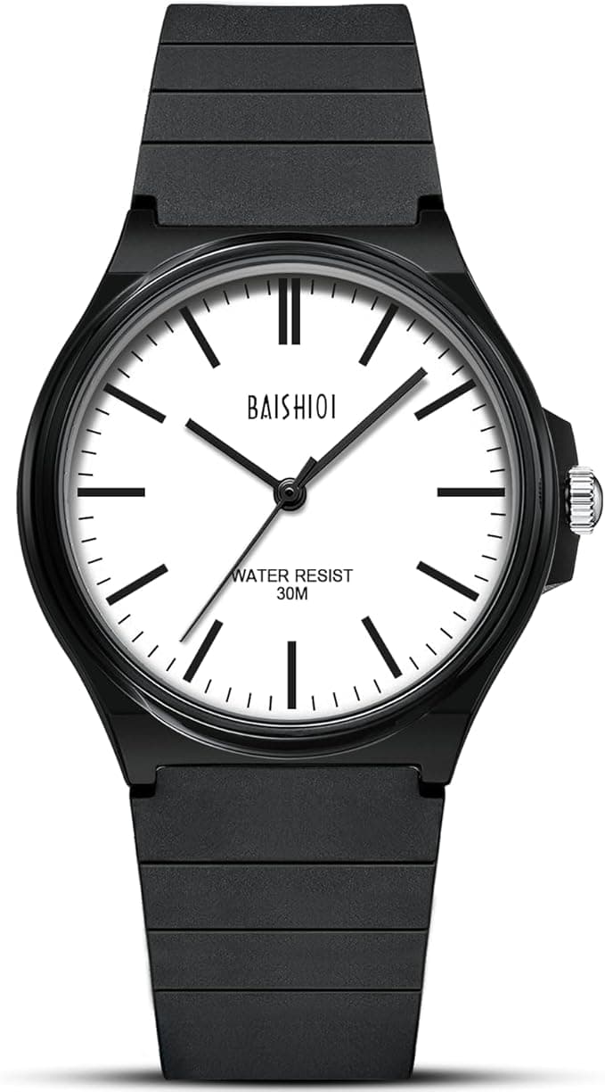 BAISHIOI Men’s Analog Quartz Watch – Black Silicone Strap