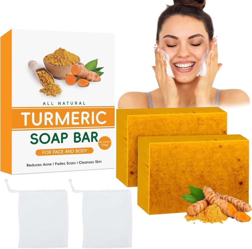 2PCS Turmeric Soap Bar – Natural Handmade Kojic Acid Soap with Vitamin C
