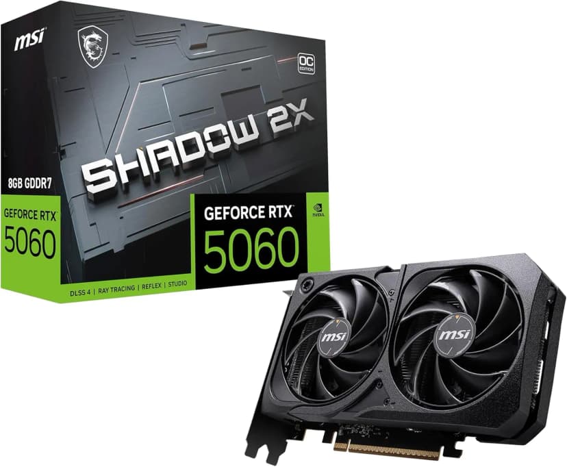 MSI GeForce RTX 5060 8G SHADOW 2X OC Graphics Card - 8GB GDDR7 (28Gbps/128-bit), PCIe 5.0 - HDMI 2.1b, 3 x DisplayPort 2.1b